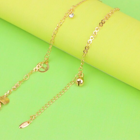 "Delicate Rose Gold Anklet with CZ Charm and Dual Chain Design, XPAL1185 - Picture 5 of 12